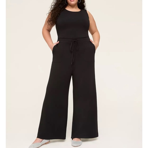 Lane Bryant Journey Elastic Tie-Waist Wide Leg Jumpsuit Sz 30/32 keyhole back - Picture 1 of 16